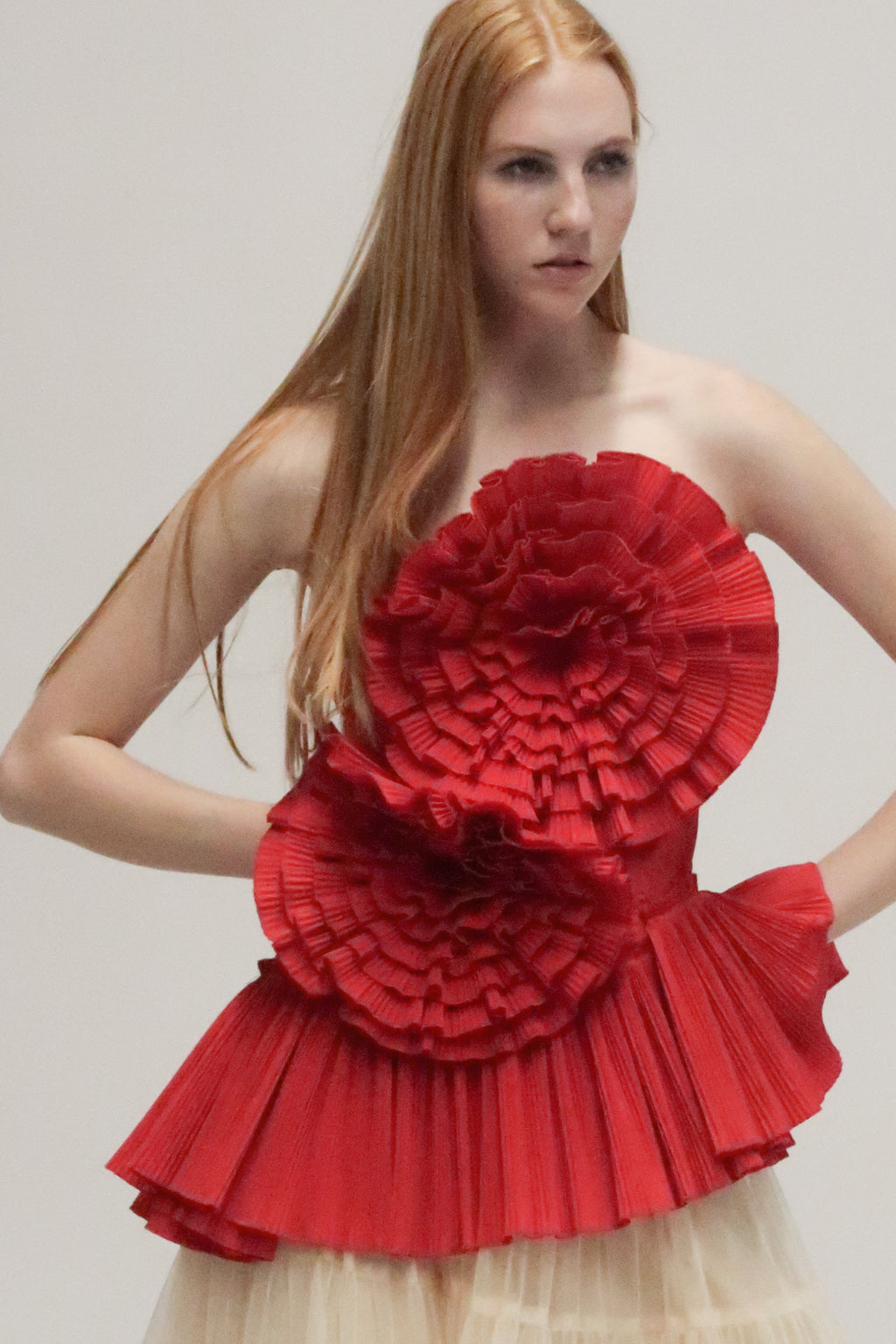 Angel 3D Pleated Flower Tube Bustier Top  HOUSE OF SHE