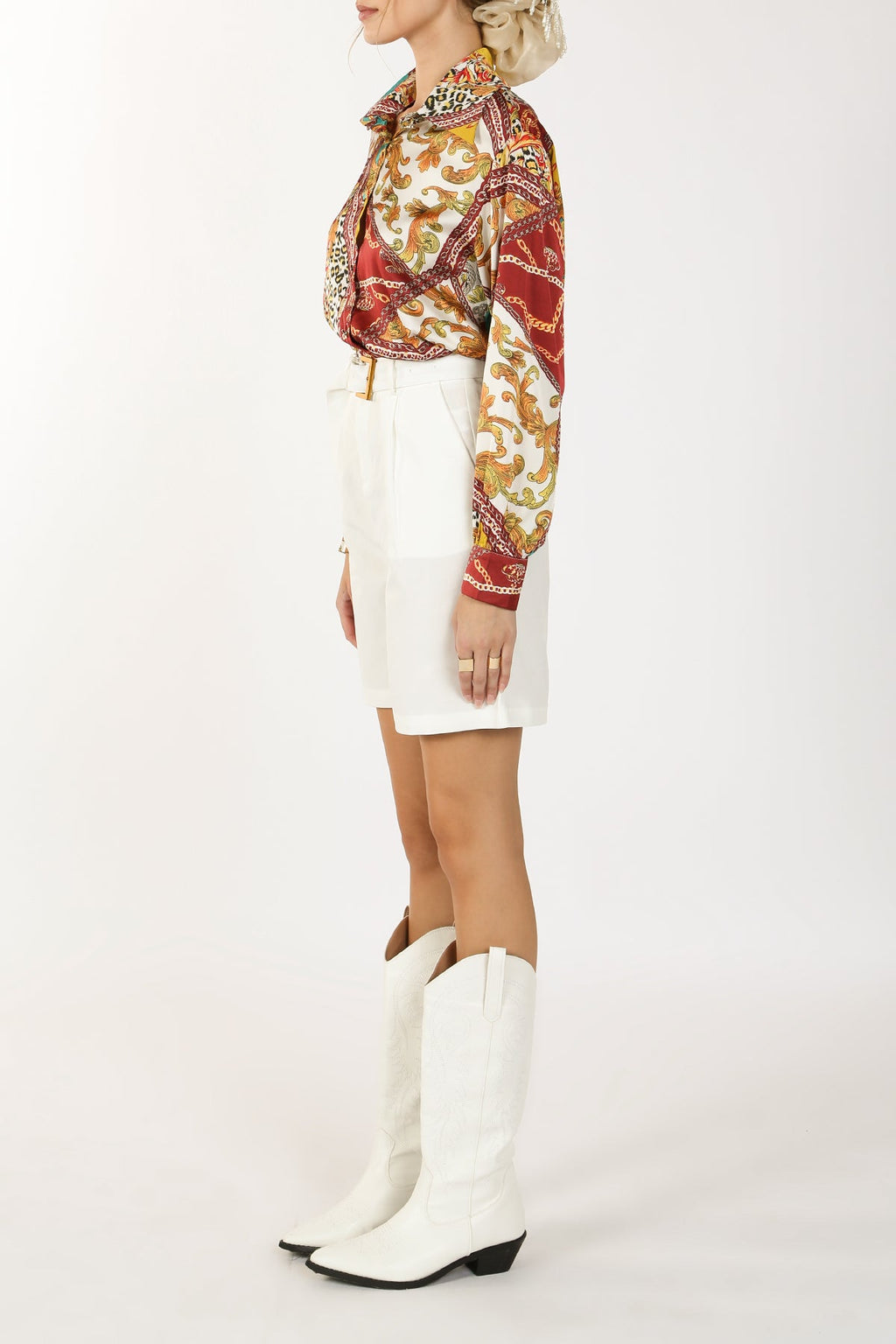Demi Baroque Style Printed Satin Blouse - HOUSE OF SHE