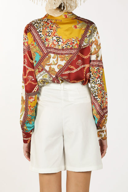 Demi Baroque Style Printed Satin Blouse