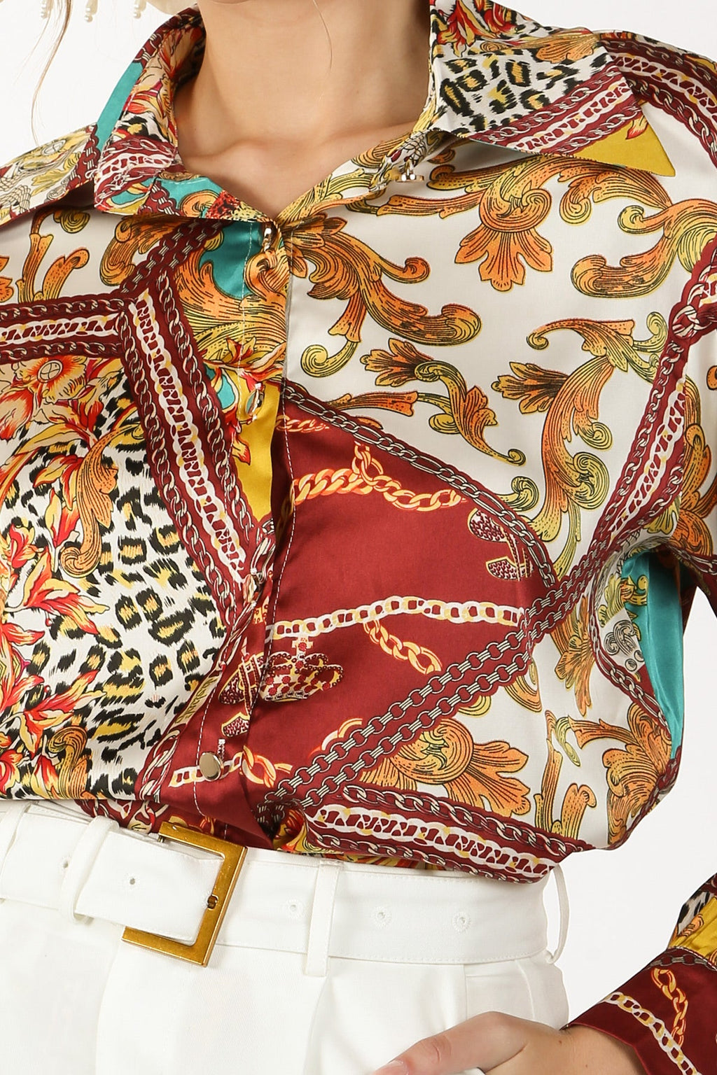 Demi Baroque Style Printed Satin Blouse - HOUSE OF SHE