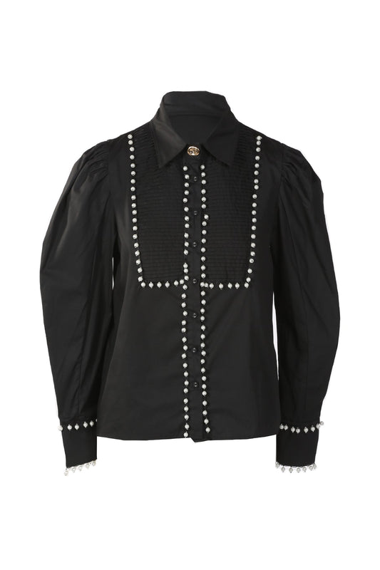 Callum Pearl Embellished Pleat Front Blouse