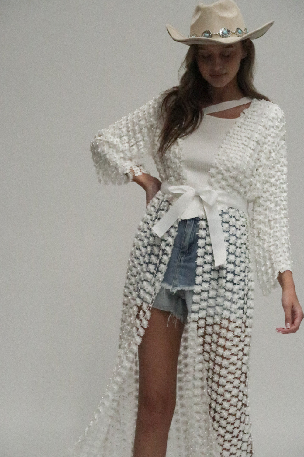 Paris Flower Mesh With Pearl Beads Cardigan - HOUSE OF SHE