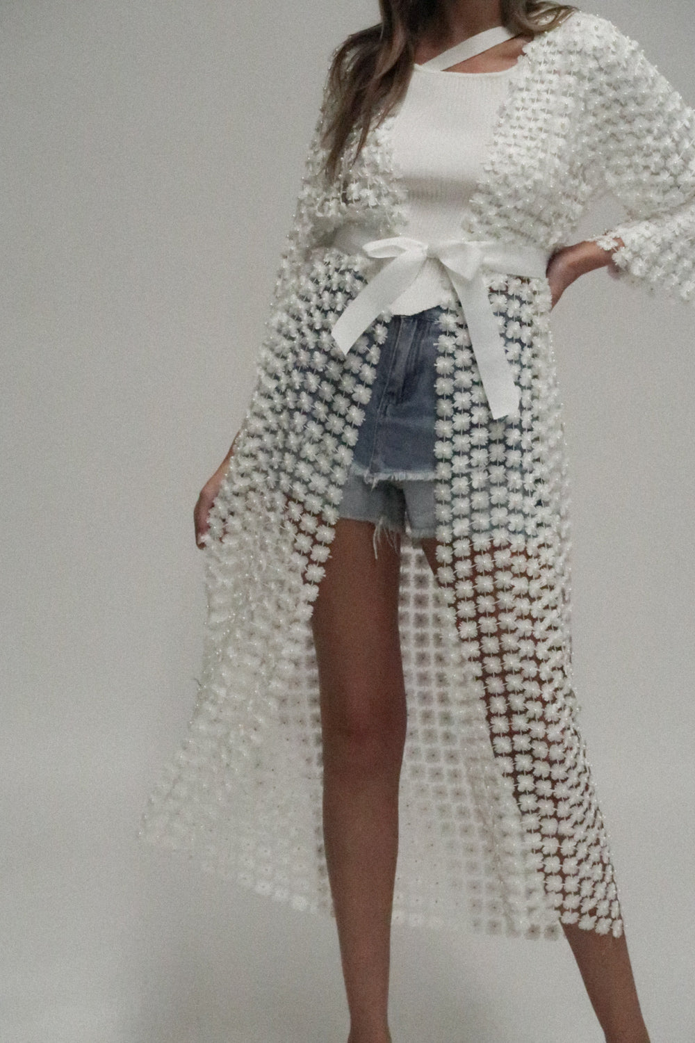 Paris Flower Mesh With Pearl Beads Cardigan - HOUSE OF SHE