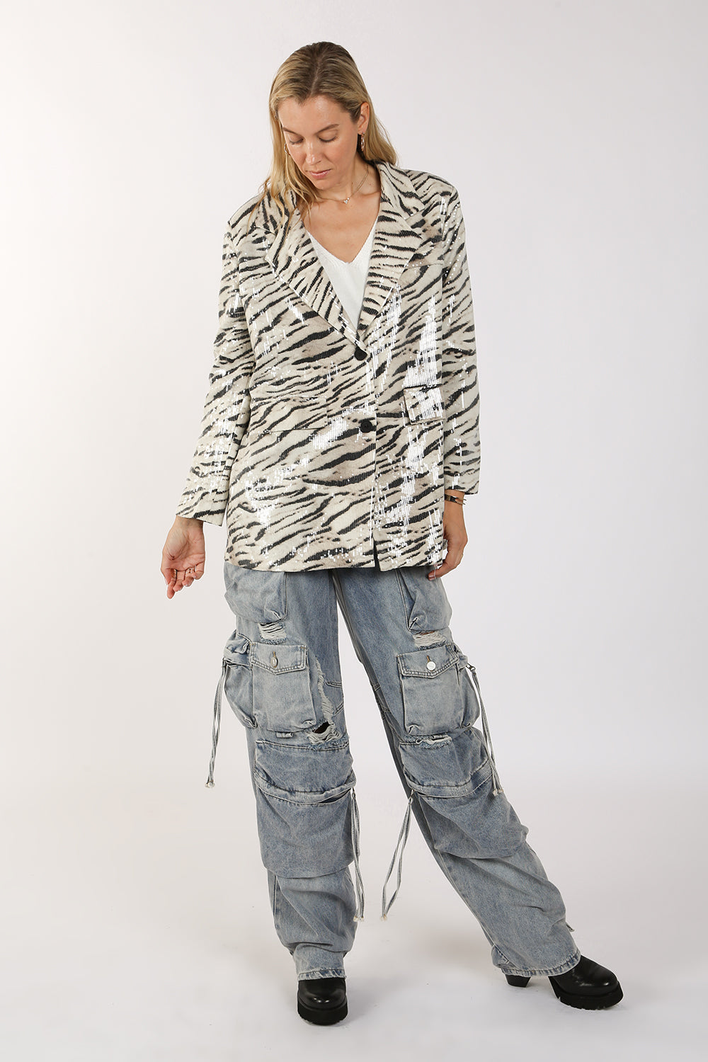 Elizabeth Zebra Print Sequin Blazer  HOUSE OF SHE