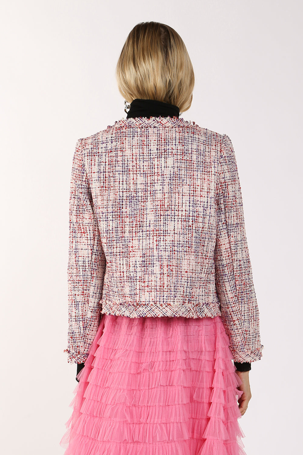 Bella Fringe Trim Tweed Crop Jacket  HOUSE OF SHE