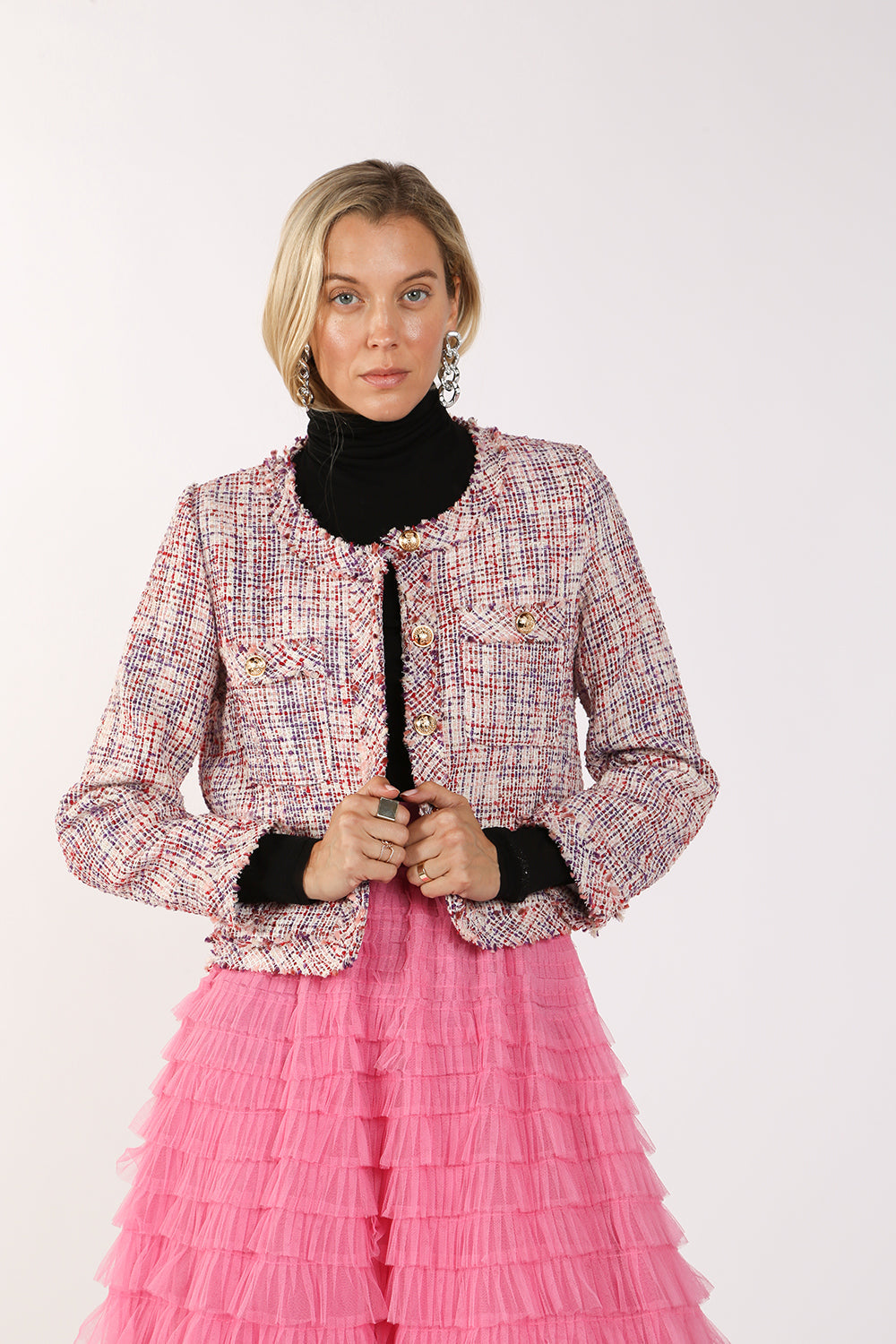 Bella Fringe Trim Tweed Crop Jacket  HOUSE OF SHE