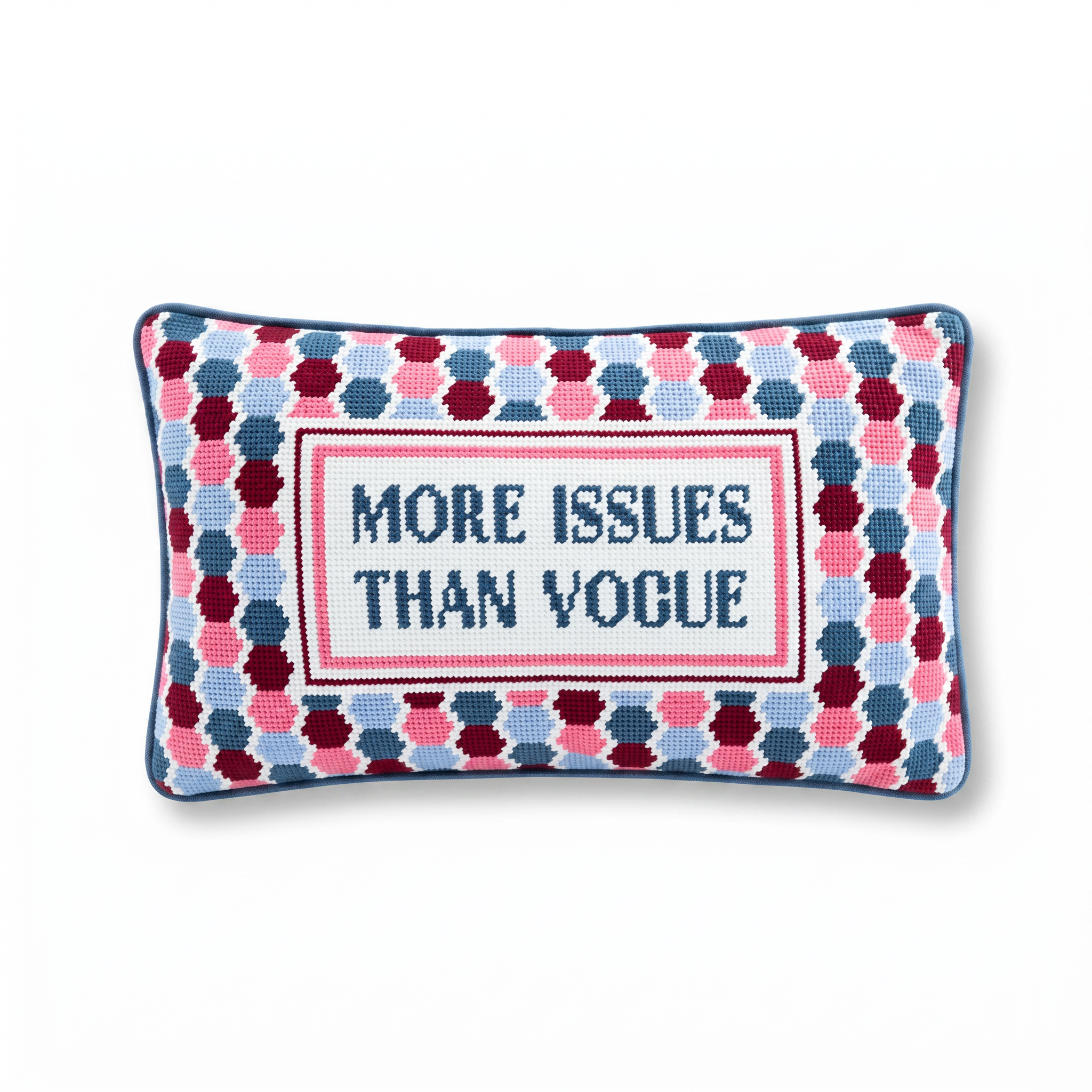 More Issues Needlepoint Pillow