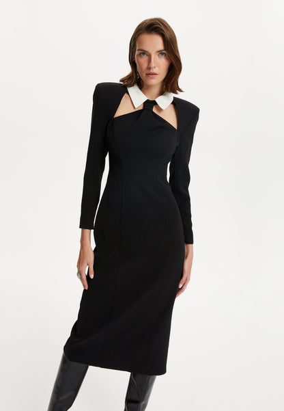 Tie Collar Midi Dress