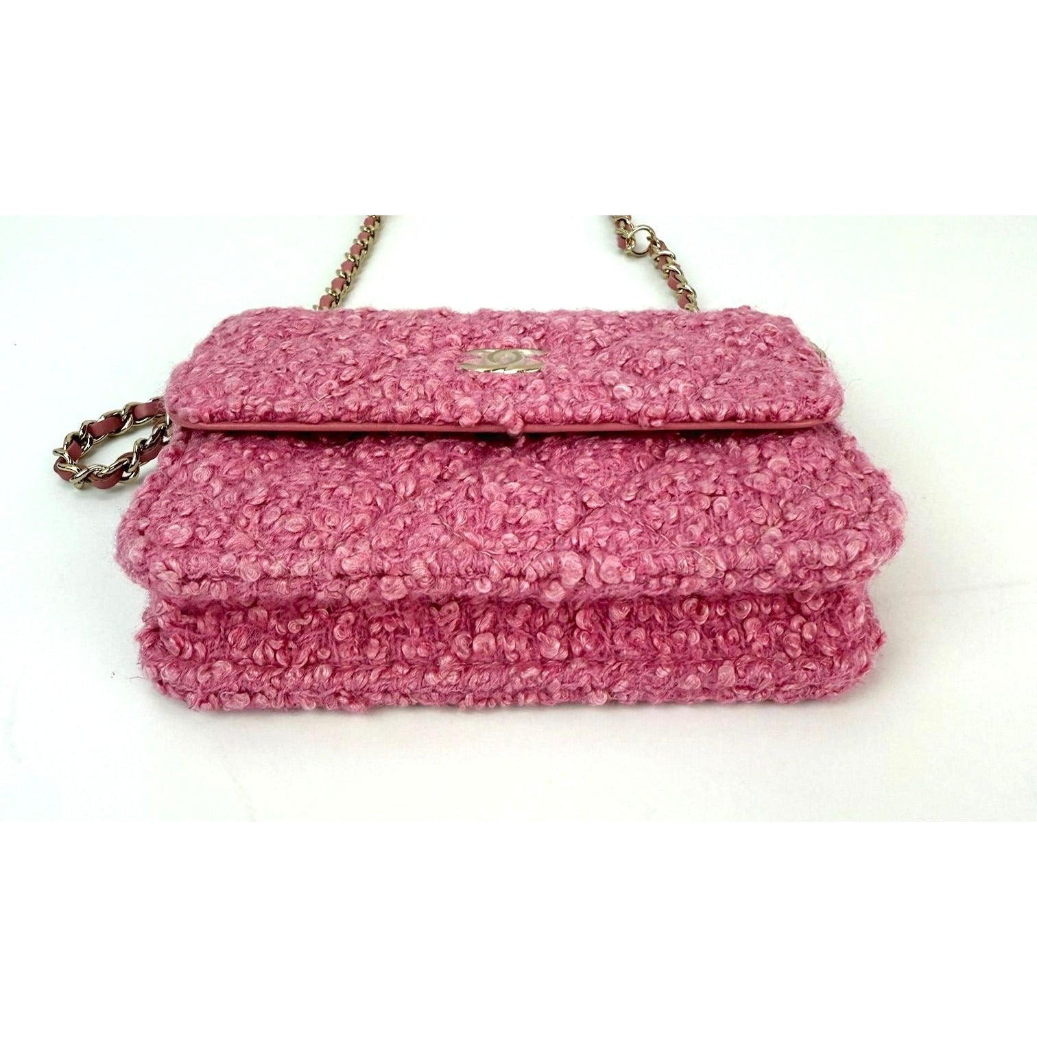 Chanel Tweed Quilted Mini Flap Pink Chain Waist Shoulder Bag - HOUSE OF SHE