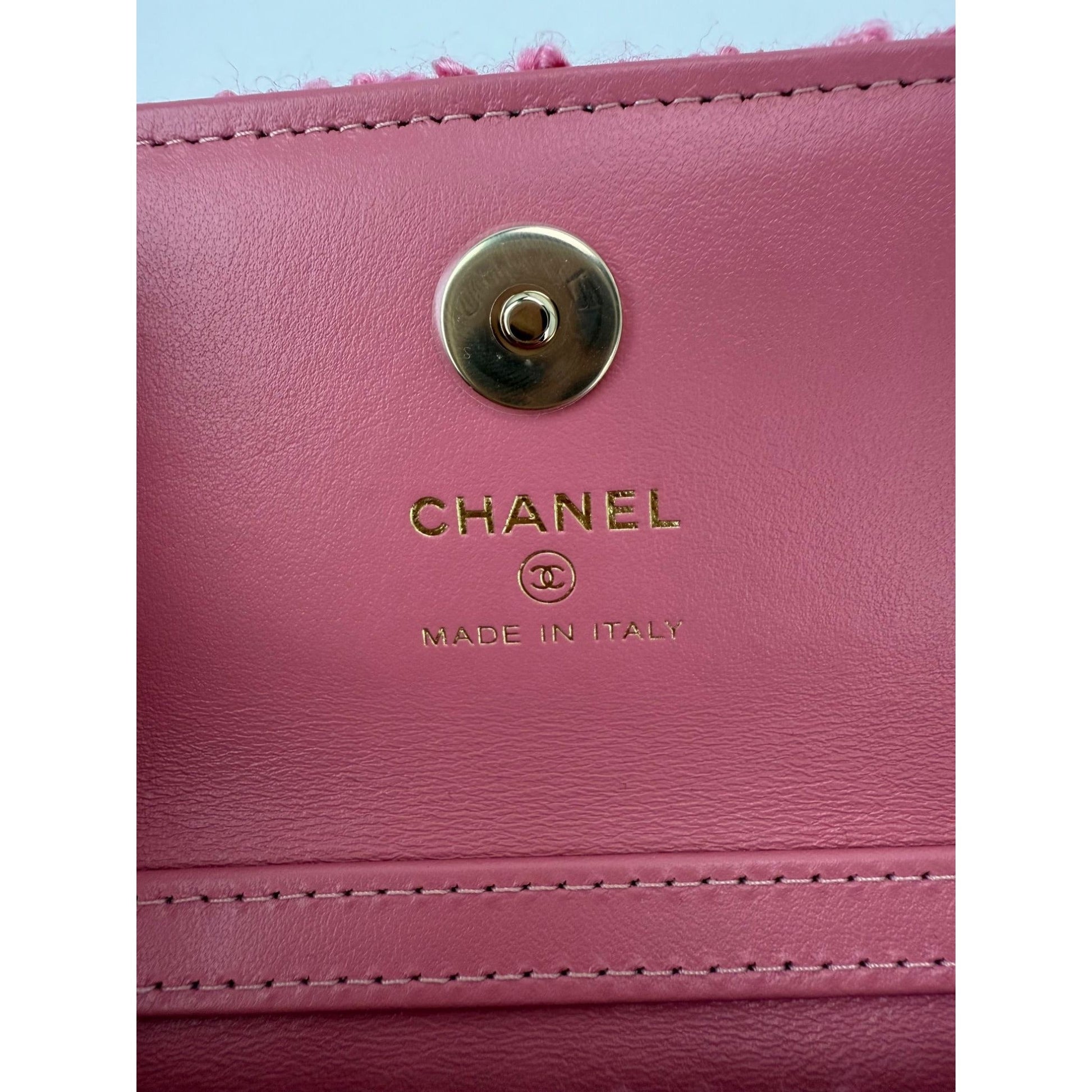 Chanel Tweed Quilted Mini Flap Pink Chain Waist Shoulder Bag - HOUSE OF SHE