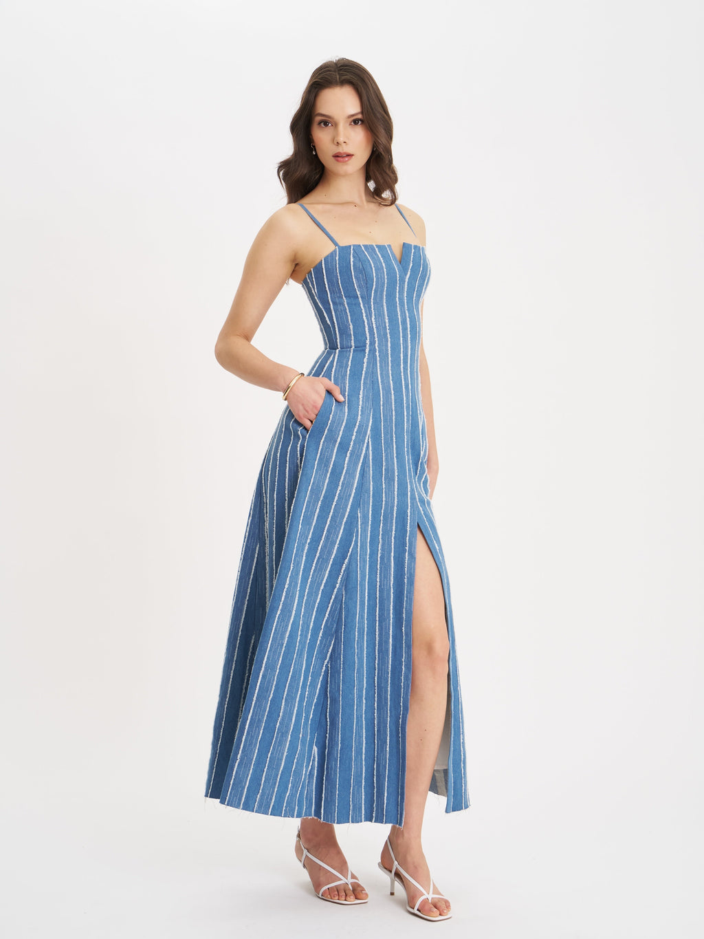 Abygail Stripe Cotton Denim Maxi Dress