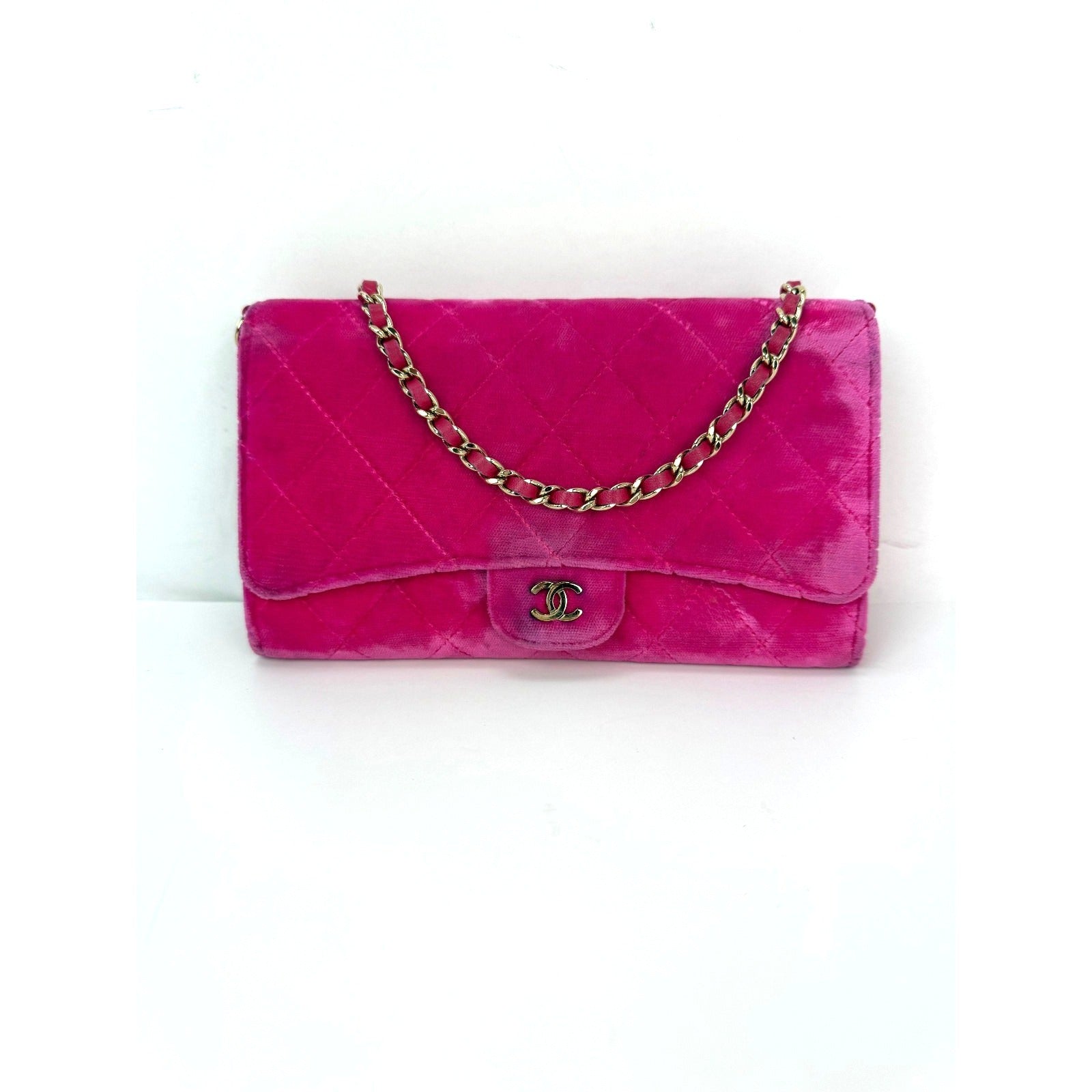 Chanel Velvet Quilted Timeless Fuchsia Wallet on a Chain Clutch Bag - HOUSE OF SHE