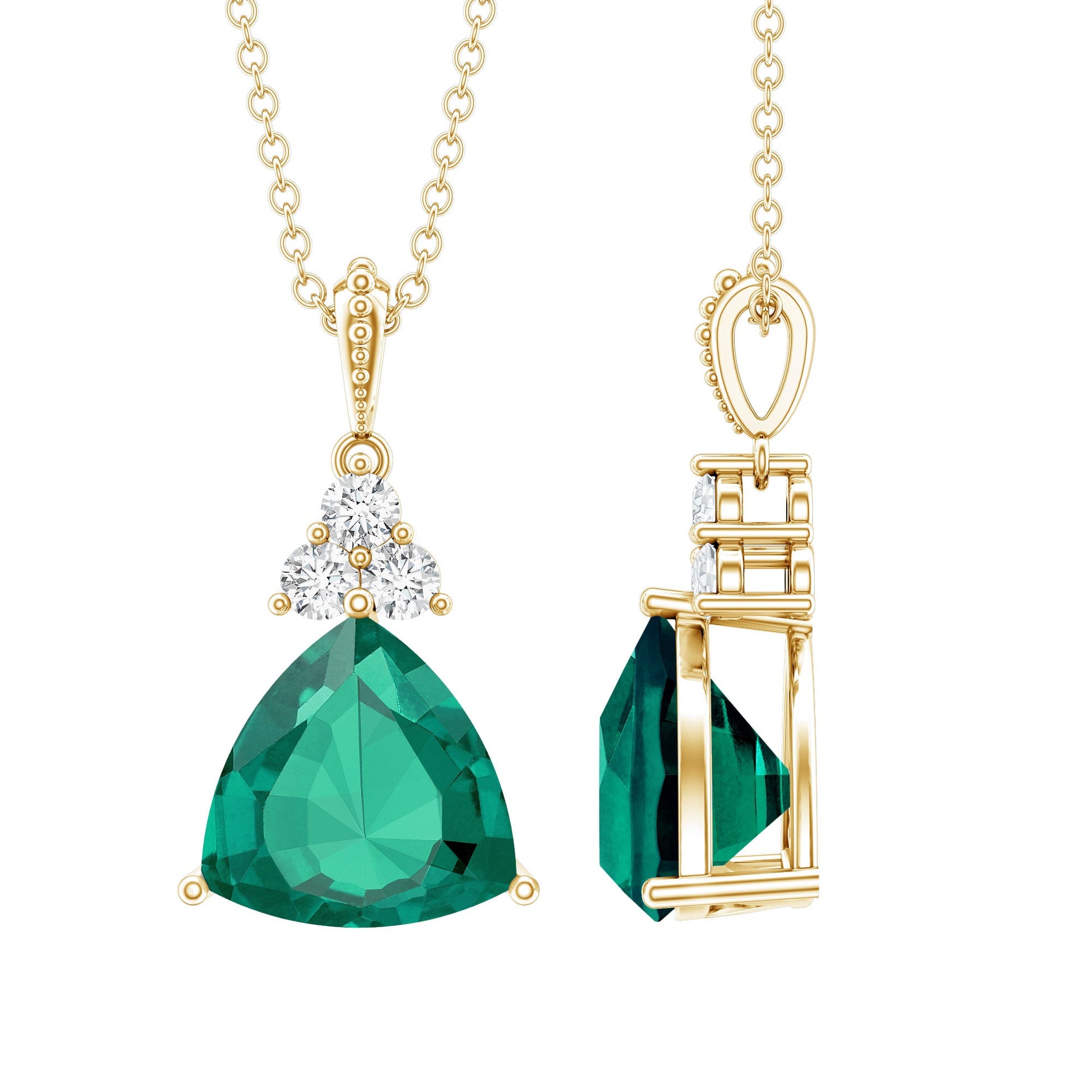 3.5 Carat Trilliant Cut Lab Grown Emerald Diamond Bridal Necklace With Chain