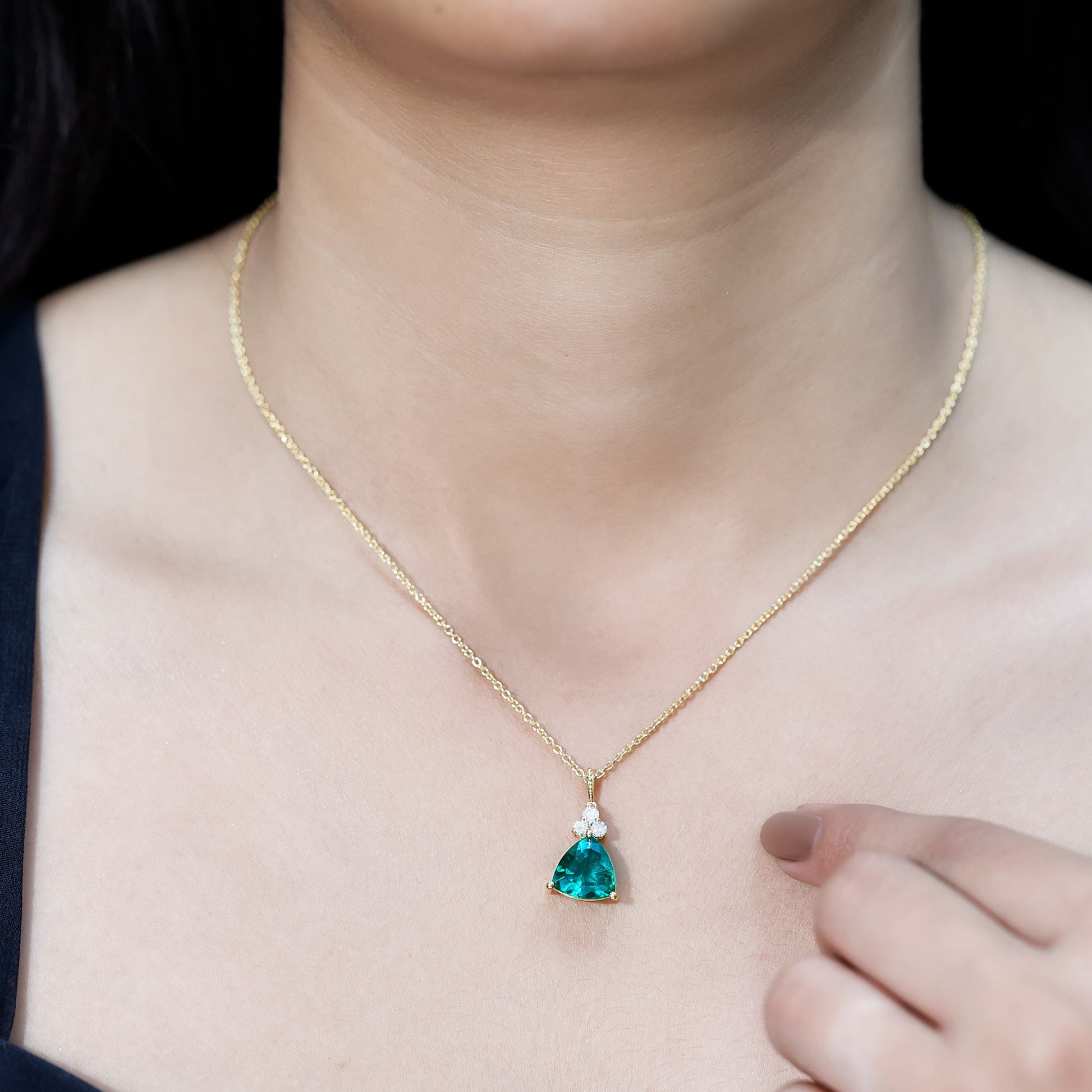 3.5 Carat Trilliant Cut Lab Grown Emerald Diamond Bridal Necklace With Chain
