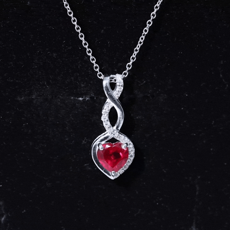 1 Carat Lab Grown Ruby Heart and Infinity Necklace with Silver Chain