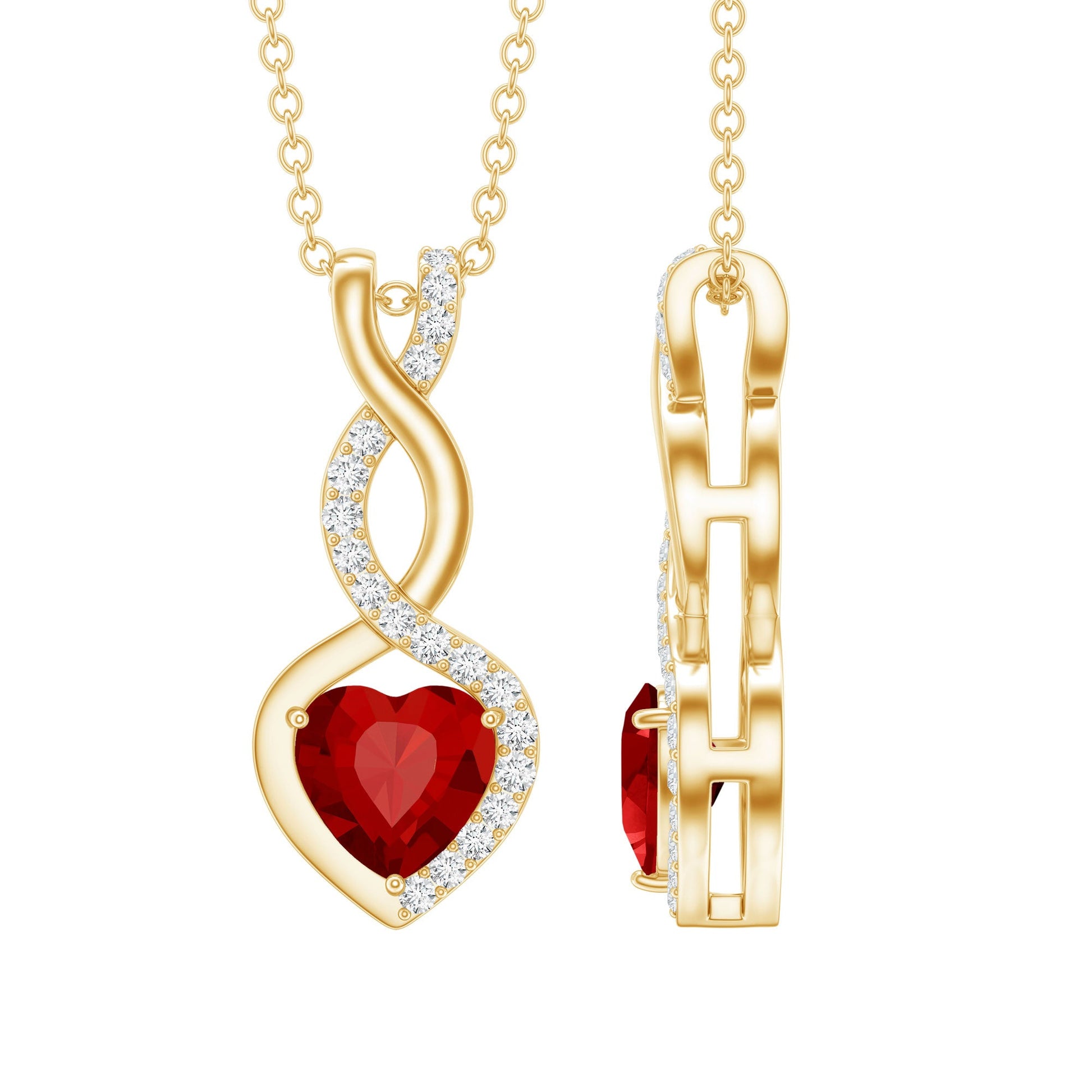 1 Carat Lab Grown Ruby Heart and Infinity Necklace with Silver Chain