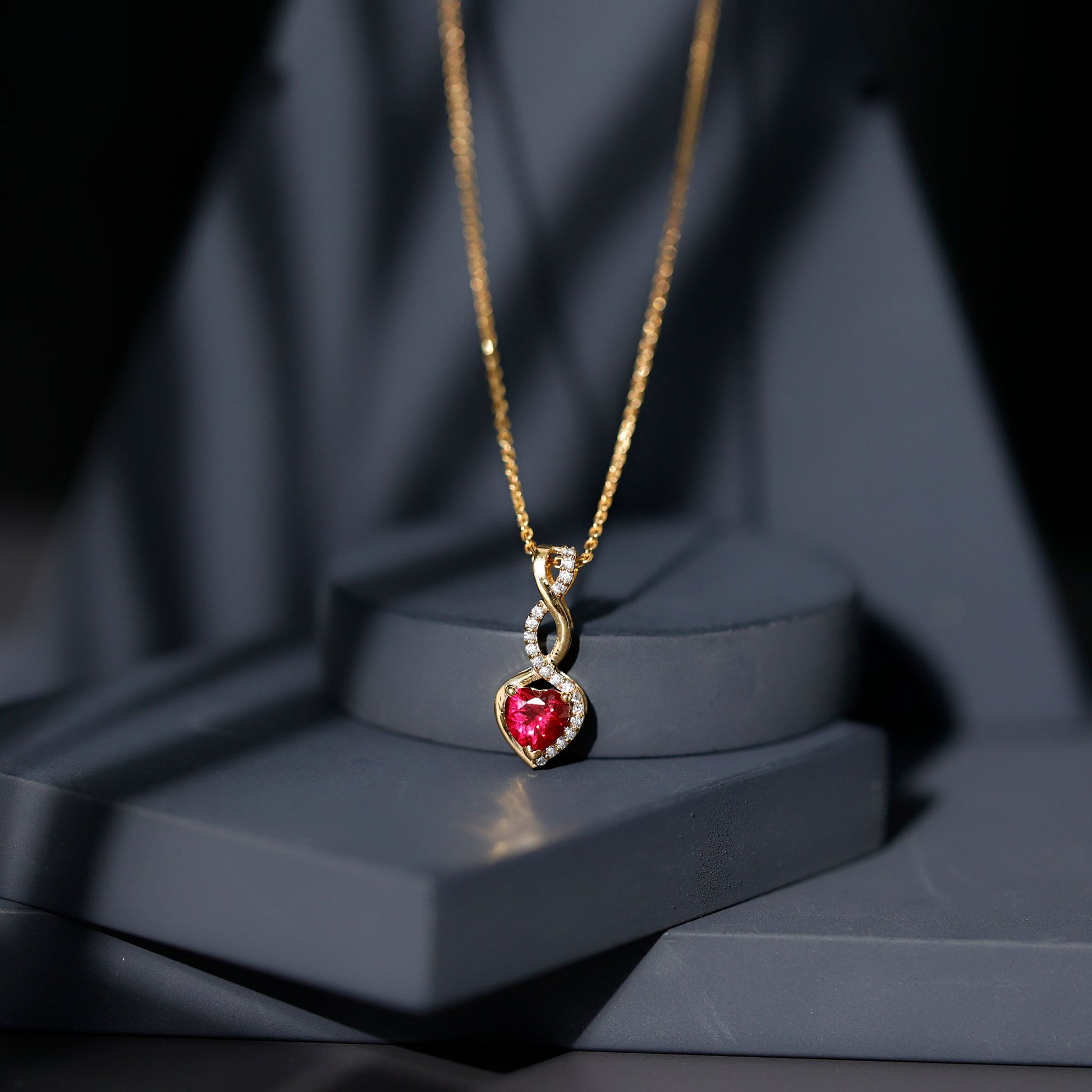 1 Carat Lab Grown Ruby Heart and Infinity Necklace with Silver Chain