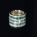 Certified Lab Grown Emerald 3 Row Eternity Wedding Band