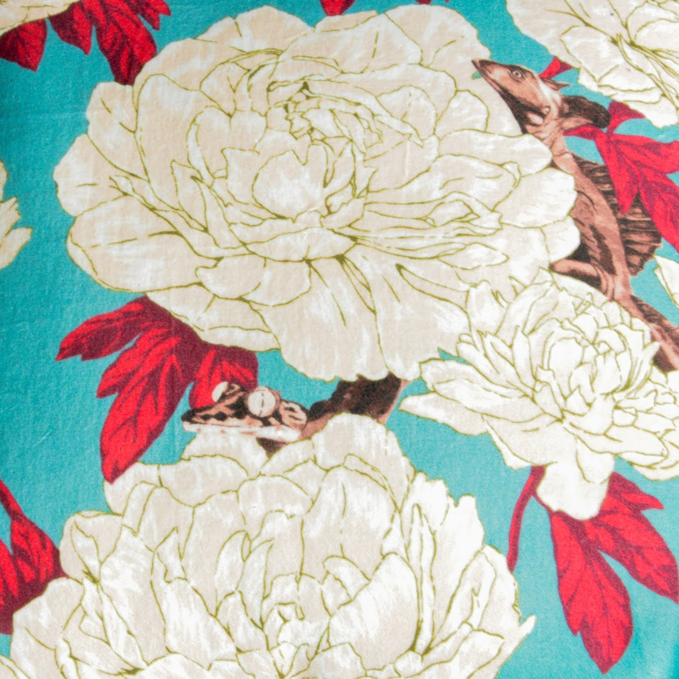 Lizards and Peonies Cushion - Turquoise - HOUSE OF SHE