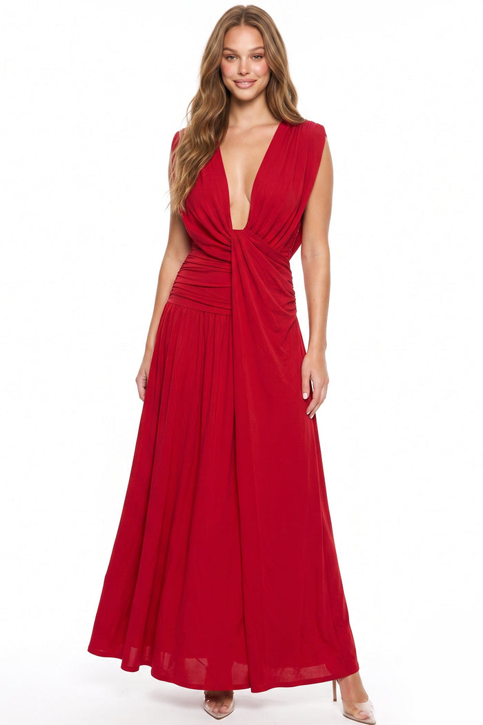 Plunge Twist-Front Open-Back Maxi Dress