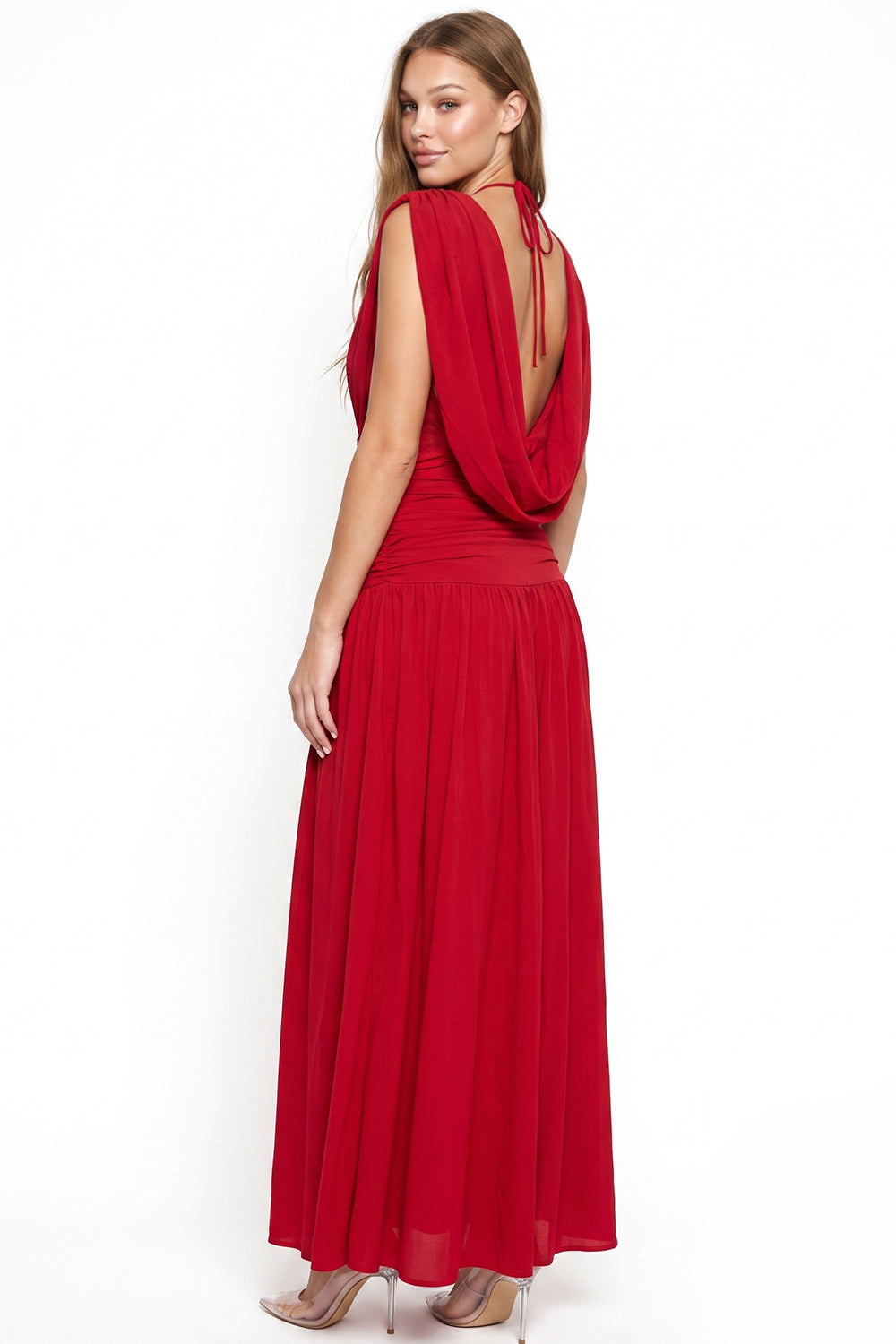 Plunge Twist-Front Open-Back Maxi Dress