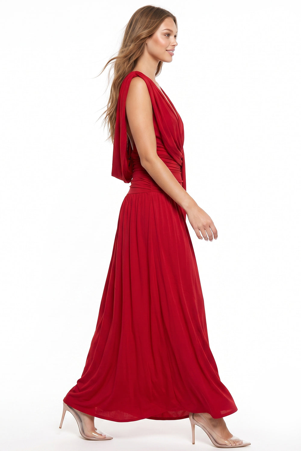 Plunge Twist-Front Open-Back Maxi Dress