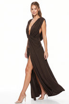 Plunge Twist-Front Open-Back Maxi Dress