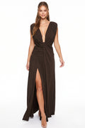 Plunge Twist-Front Open-Back Maxi Dress