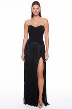 Sweetheart Strapless Fringe Maxi Dress (Pre-Order)