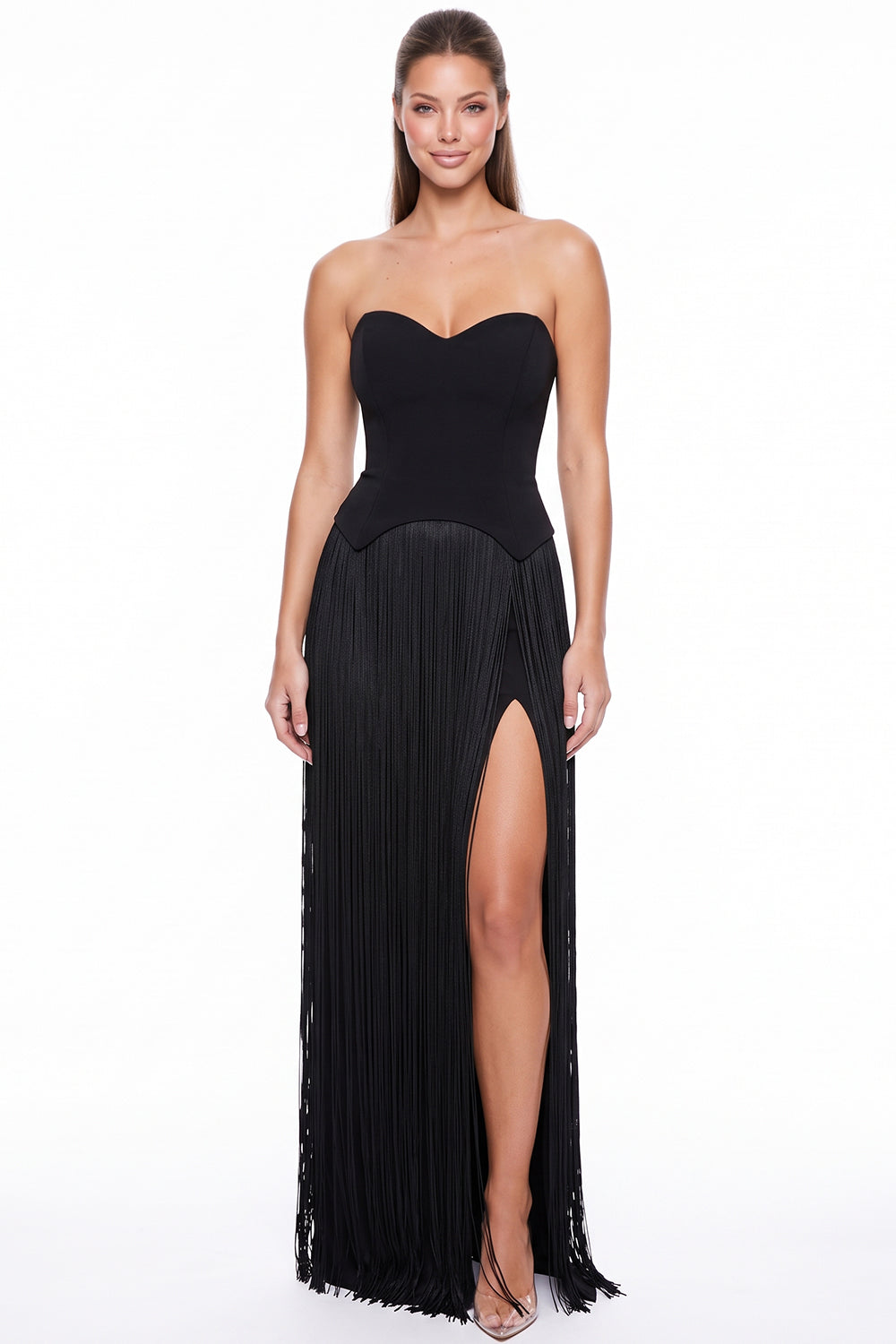 Sweetheart Strapless Fringe Maxi Dress (Pre-Order)