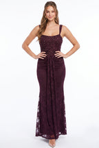 Pearl & Rhinestone Lace Corset Maxi Dress