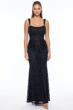 Pearl & Rhinestone Lace Corset Maxi Dress