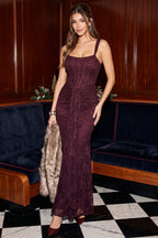 Pearl & Rhinestone Lace Corset Maxi Dress