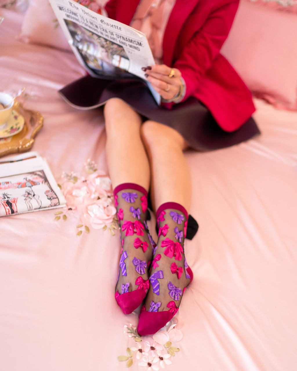 Big Bow Energy Black Sheer Crew Sock  HOUSE OF SHE