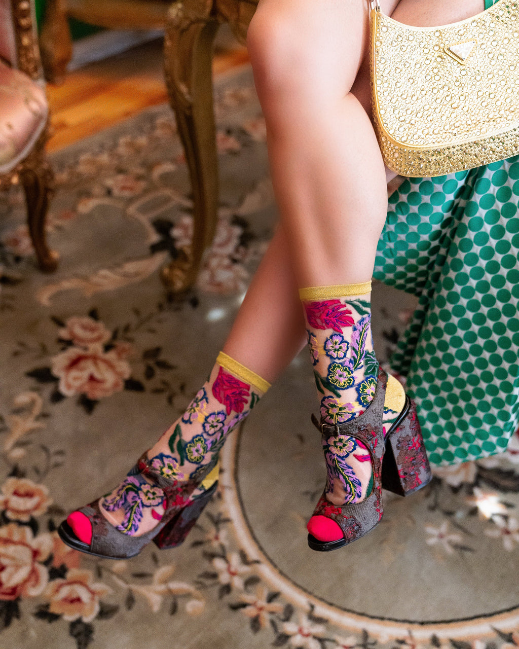 Fancy Floral Sheer Socks Set of 2  HOUSE OF SHE