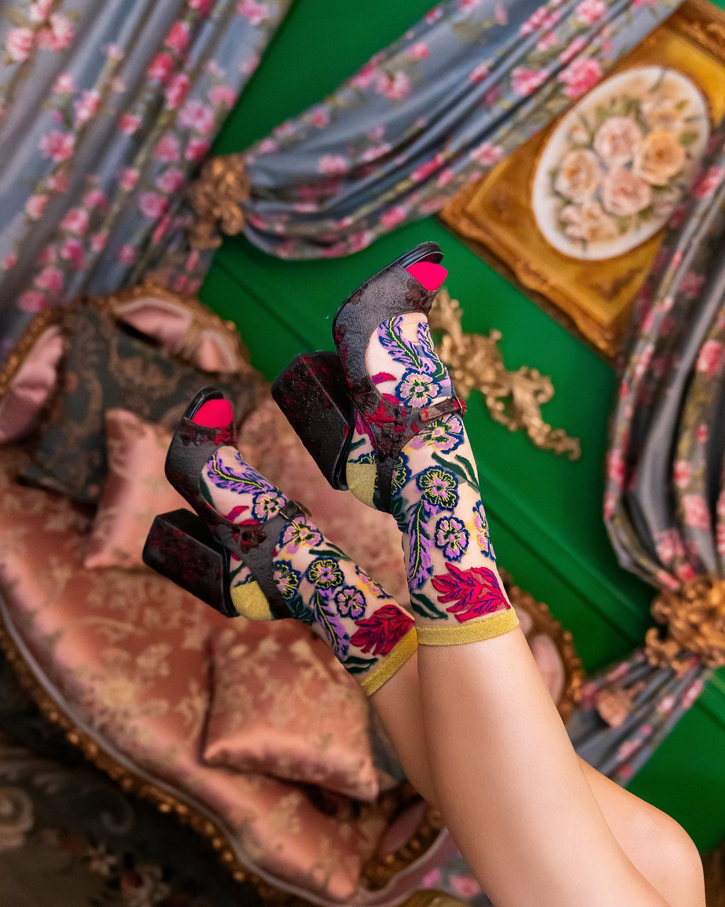 Festive Floral Sheer Crew Sock  HOUSE OF SHE