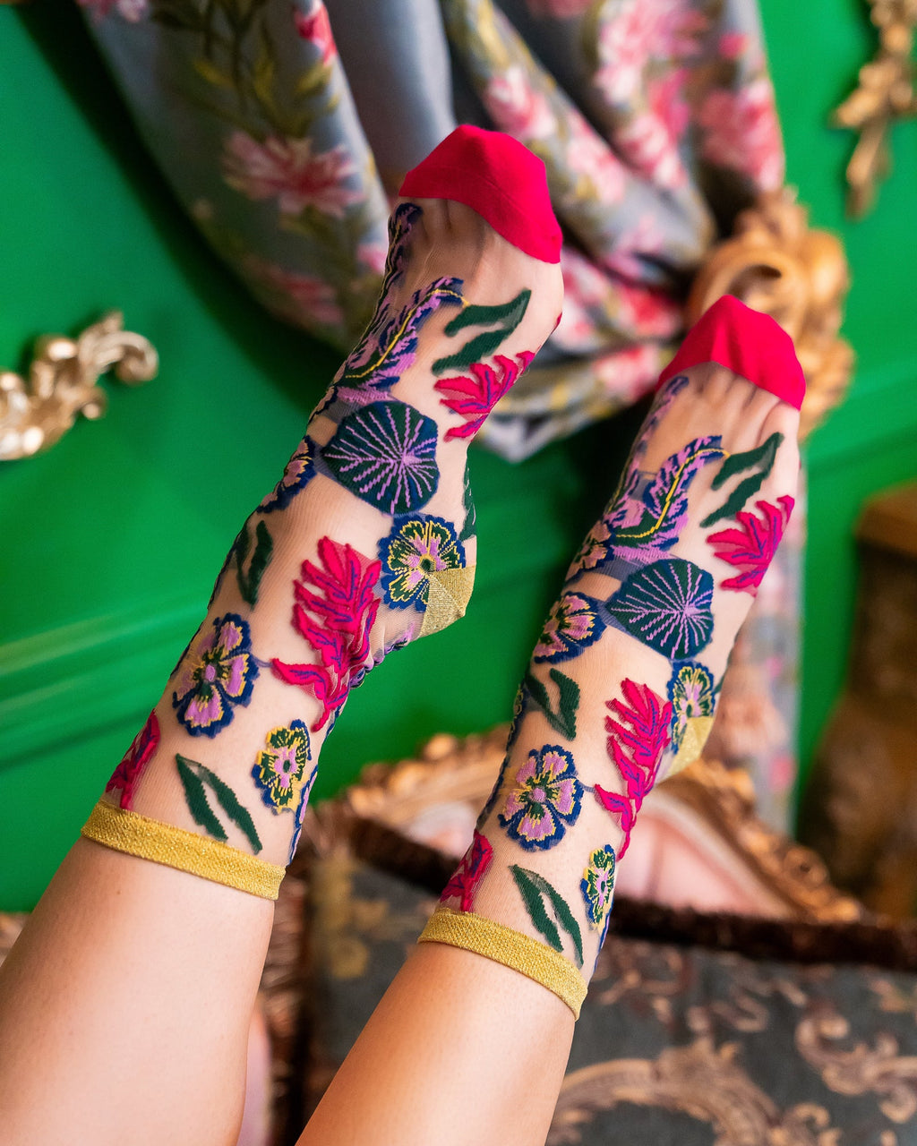 Fancy Floral Sheer Socks Set of 2  HOUSE OF SHE