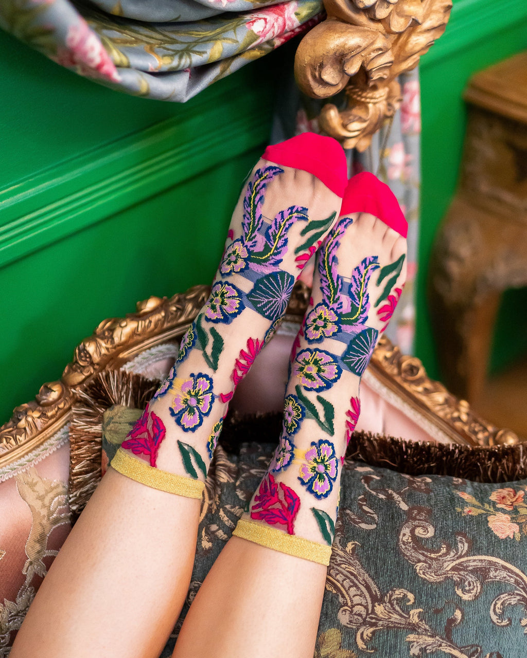 Festive Floral Sheer Crew Sock  HOUSE OF SHE