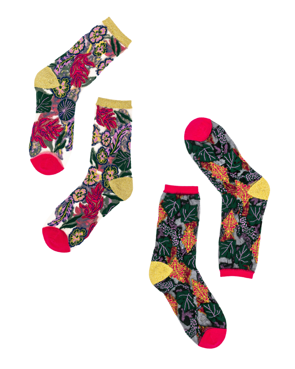 Fancy Floral Sheer Socks Set of 2  HOUSE OF SHE