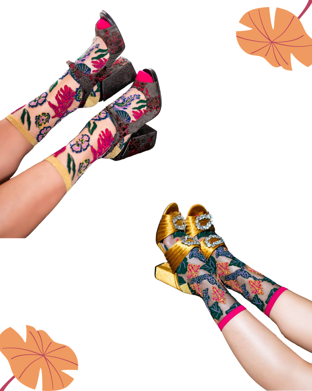 Fancy Floral Sheer Socks Set of 2  HOUSE OF SHE