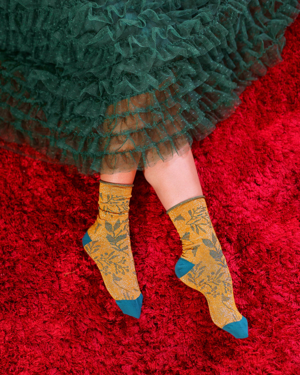 Winter Foliage Shimmer Crew Sock  HOUSE OF SHE