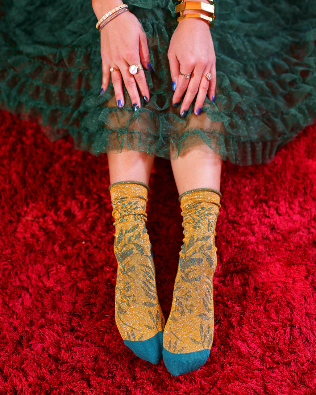 Winter Foliage Shimmer Crew Sock  HOUSE OF SHE