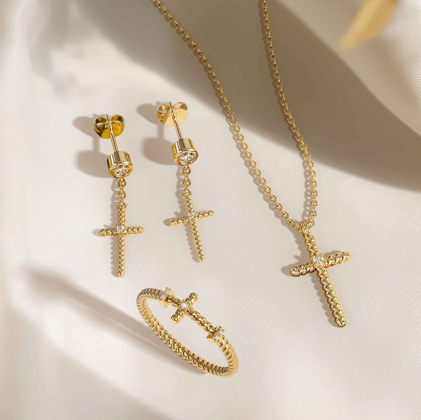 Cord Cross Dangle Earrings