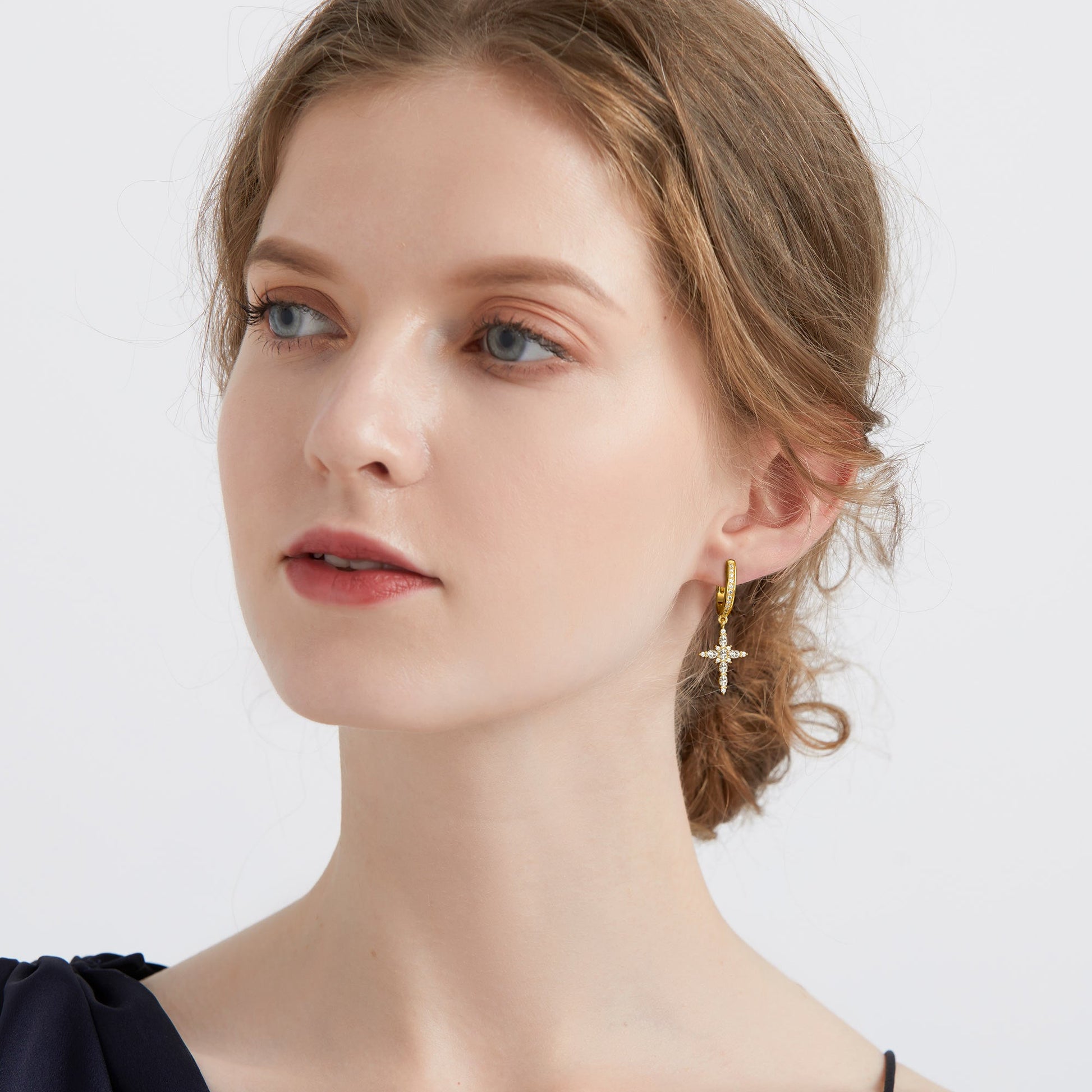 Byzantine Cross Amulet Huggie Hoop Earrings