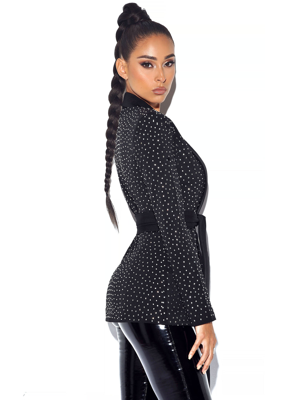 Visionary Crystal Embellished Black Blazer Jacket  HOUSE OF SHE