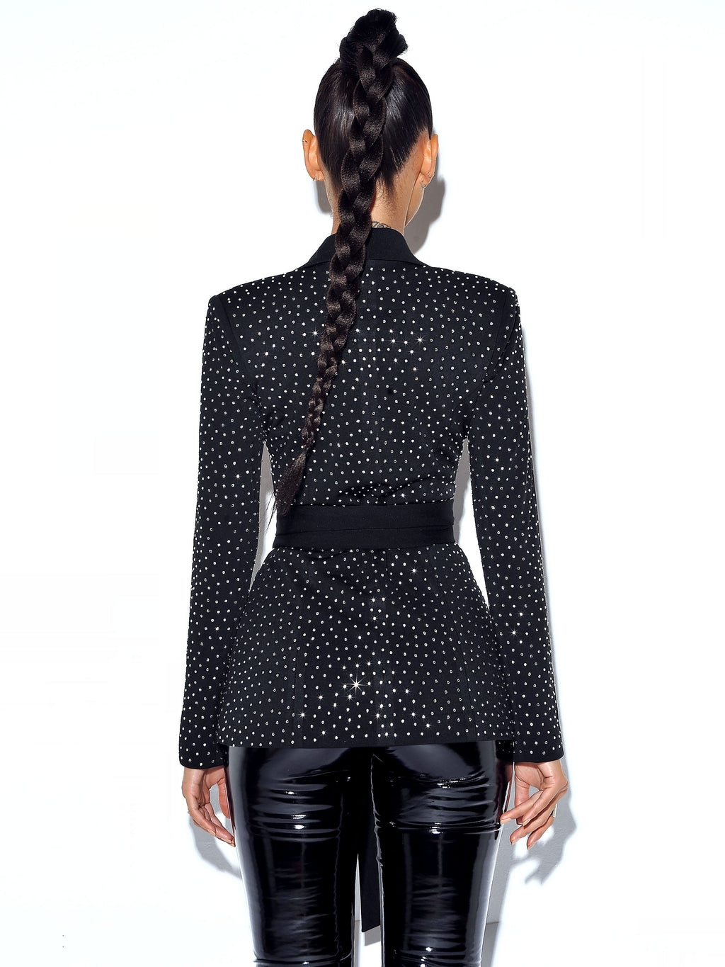 Visionary Crystal Embellished Black Blazer Jacket  HOUSE OF SHE