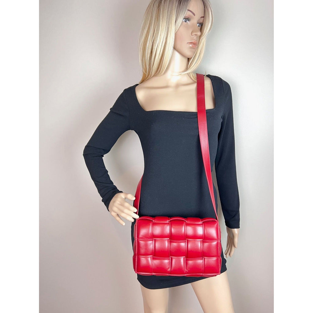 Bottega Veneta Red Nappa Maxi Intreccio Padded Cassette Crossbody Bag - HOUSE OF SHE