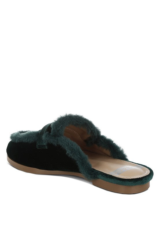 Seyhan Fur Detail Velvet Slip-On Mules  HOUSE OF SHE