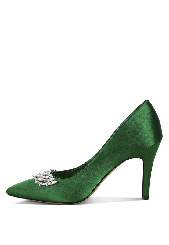 Rhodolia Diamante Brooch Detail Satin Pumps  HOUSE OF SHE