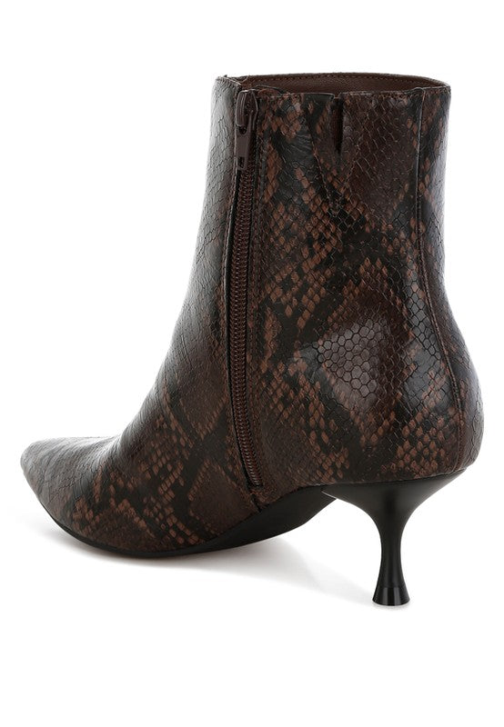 Thymus Snake Print Kitten Heel Boots - HOUSE OF SHE